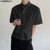 INCERUN Oversized Men Tie Up Short Sleeve Button Down Casual Loose Shirts