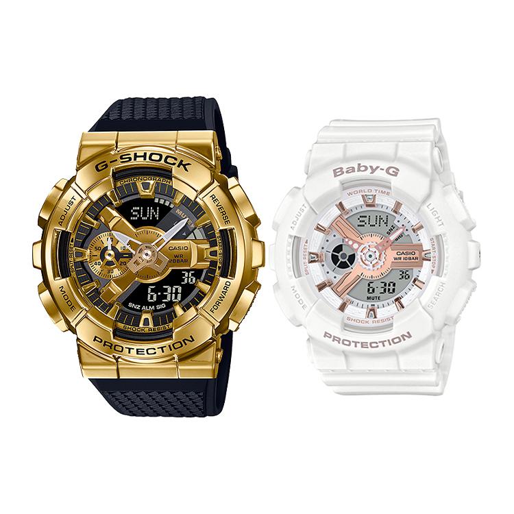 CASIO Unisex Pair Table Series Black Watch GM-110G-1A9+BA-110RG-7AER