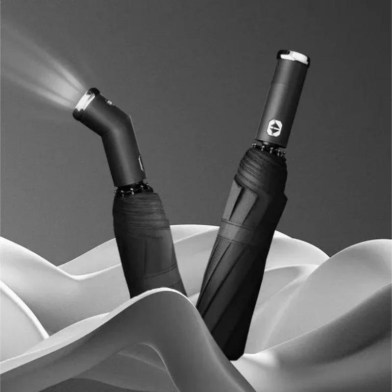 

Вращающийся светодиодный фонарик Зонт двойного назначения Солнцезащитный зонт с 10 спицами, Автоматическая защита от УФ-лучей, Компактный дорожный зонт metal-fiber composite&10K чёрный