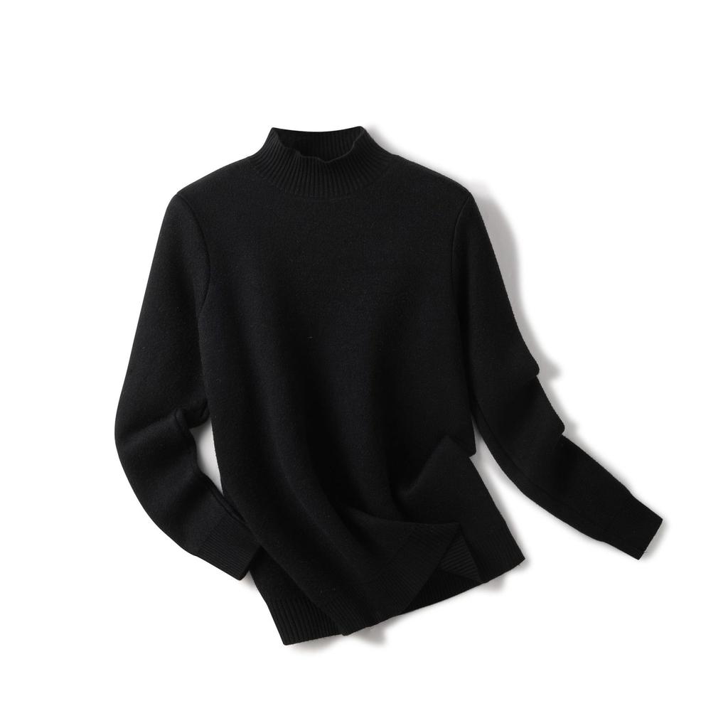 Women Winter Plus Velvet Warm Sweaters Solid Casual Fleece Lined Jumpers Korean Half High Collar Slim Thick Knitted Pullovers