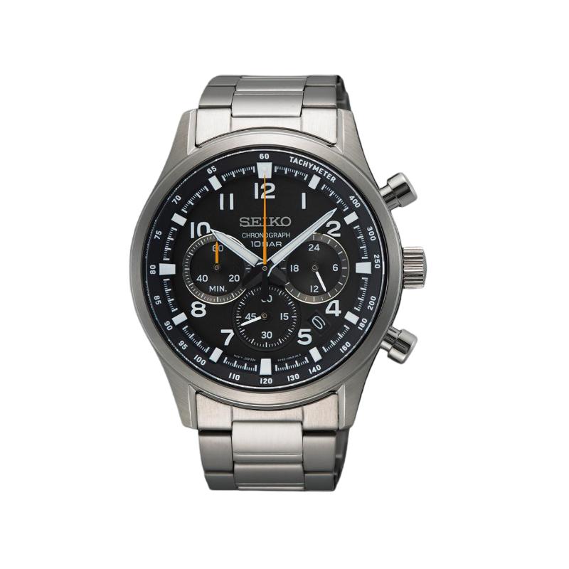 

SEIKO SPORT series 100 meters waterproof Quartz Steel Strap 43mm men s watch black dial SSB447P1