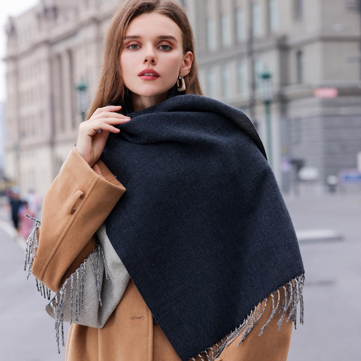 

Двусторонний однотонный шарф-макарон - Женский зимний модный шарф с кисточками из имитации кашемира 180*68cm