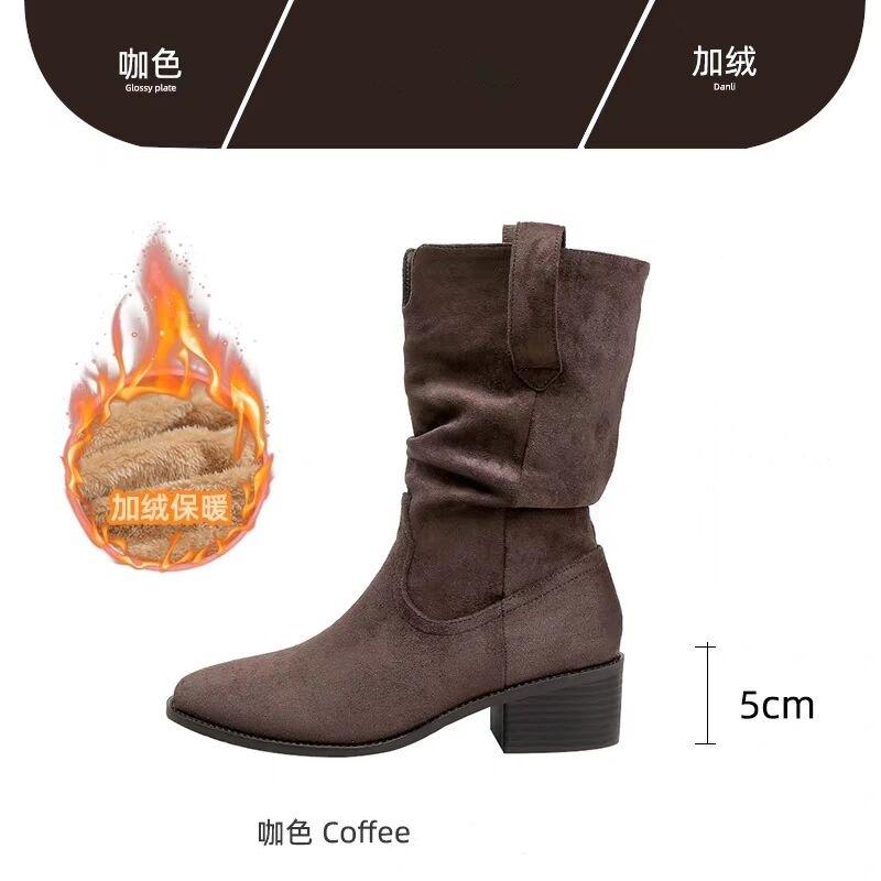 2025 autumn and winter new pleated short boots women's stacking boots retro British style small inner height increase medium tube Martin boots