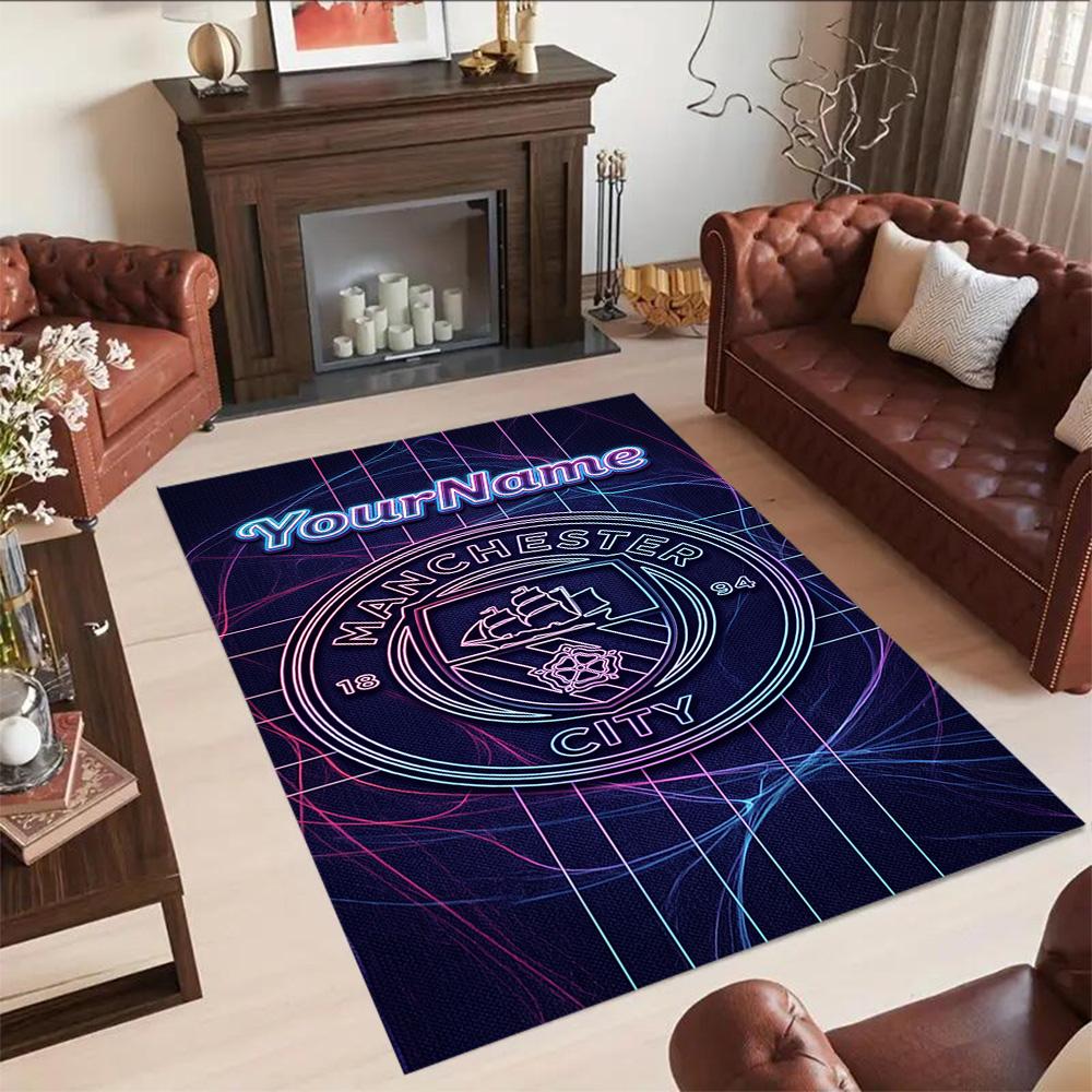 Manchester City Customize Text Area Rug Suitable for Dining Room Game Room Hallway Outdoor Antislip Carpet Anime Office Decor