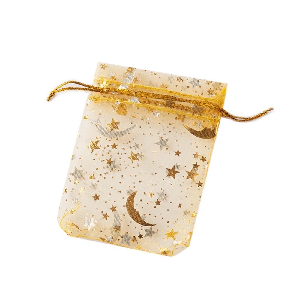 10pcs Organza Gift Bags Multicolor Moon & Star – Jewelry Pouches for Wedding, Party Favors, Candy, and Jewelry Packaging