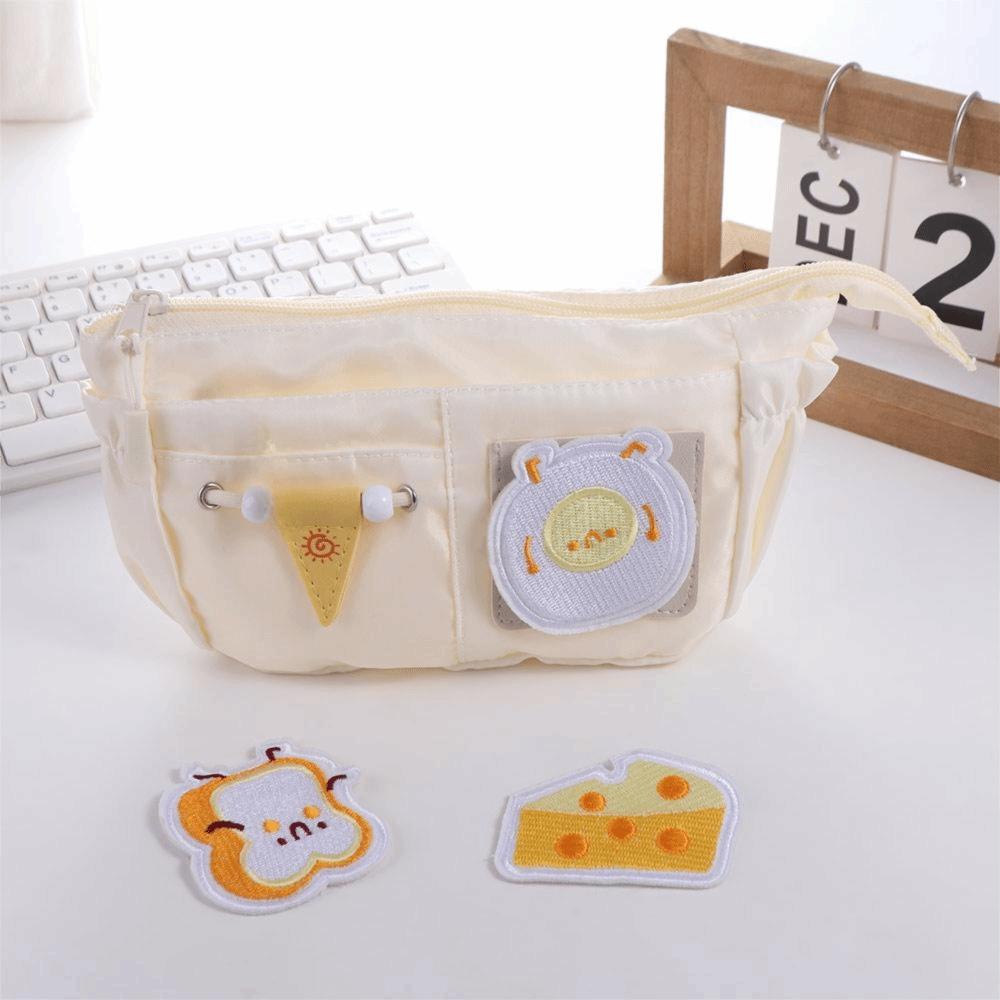 Aesthetic Embroidered Patch Pencil Case Organizer Stationery Storage Bag  School Office