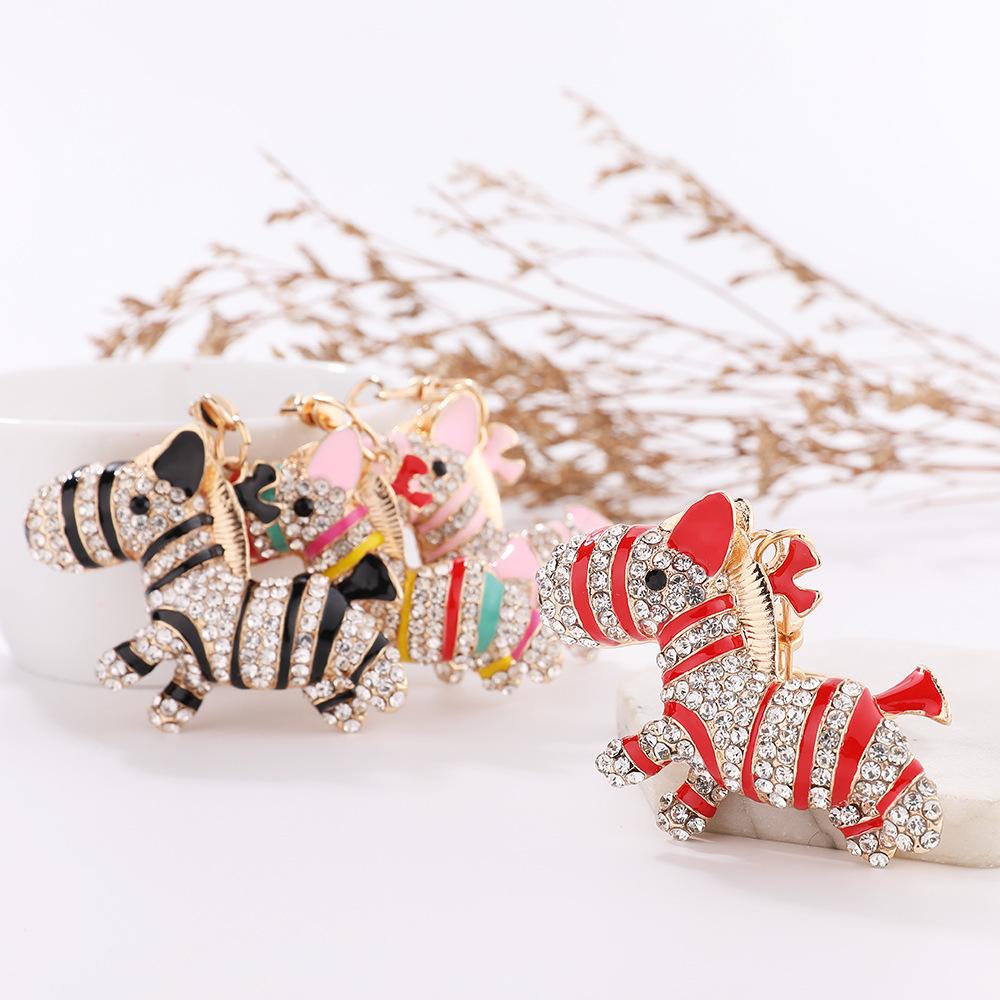Diamond studded, Zebra keychain, Year of the Horse, Metal Pony Key Pendant, Creative Gift