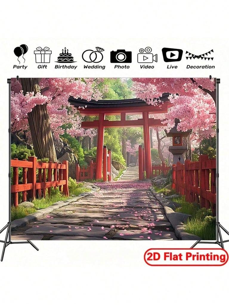 Japanese Sakura Torii Gate Decor Tapestry Pink Cherry Blossom Path Wall Hanging Decorative Wall Cloth For Room Aesthetic