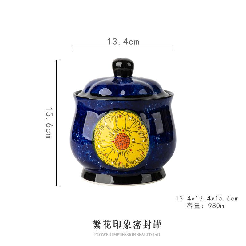 Hand-painted sealed tank Household ceramic grains storage storage tank Tea candy tank Storage tank