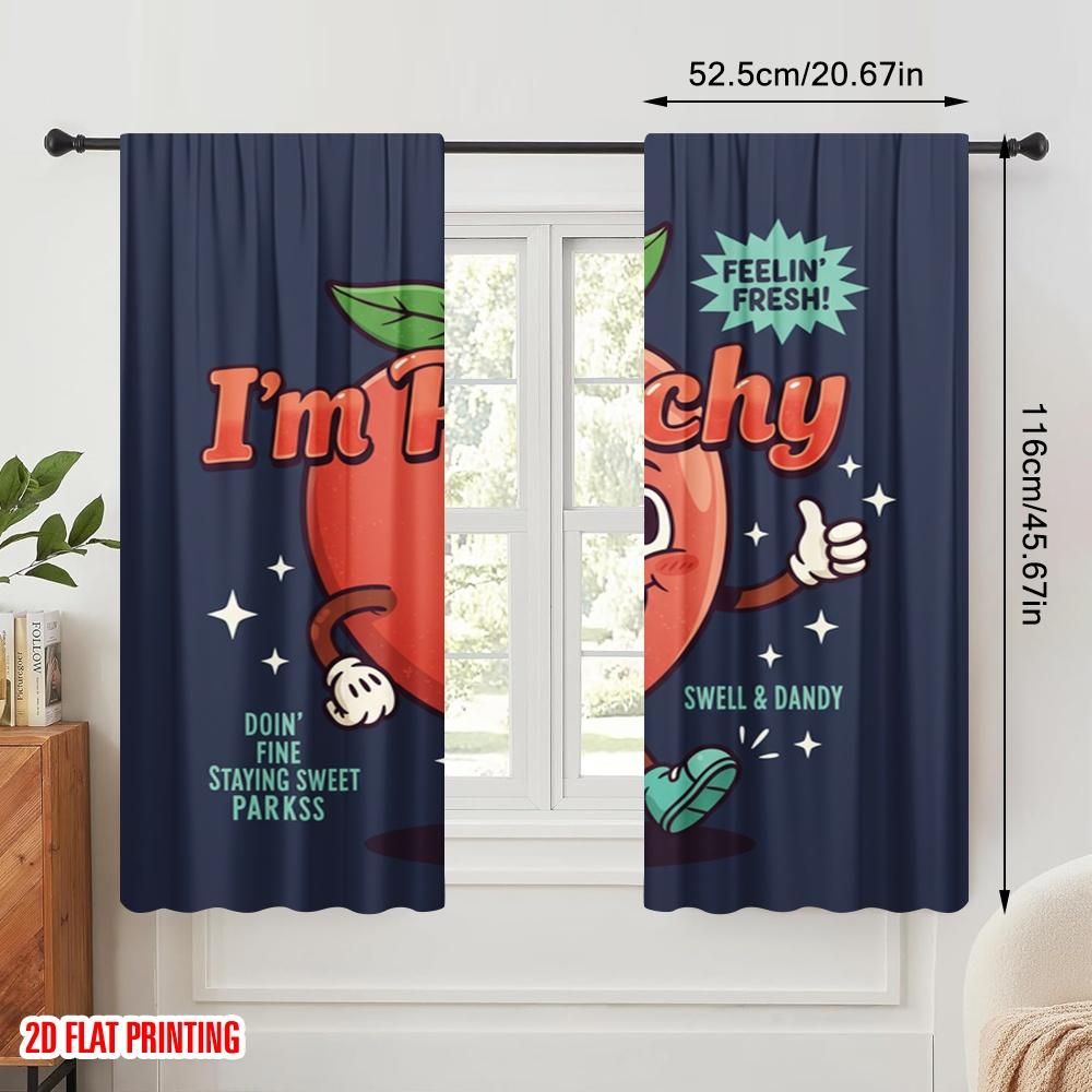 2pcs 2D Flat Printing Curtains Peachy Sweet Authentic Good Stuff Polyester Without Electricity 0 Perfect for Entryway Room