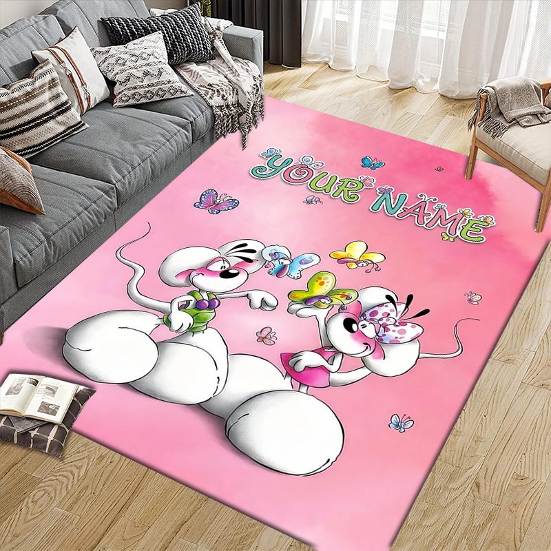 Custom Name,Diddl Home Sofa Decoration for Living Room & Bedroom, Non‑Slip Play Flannel Floor Mat for Game Room