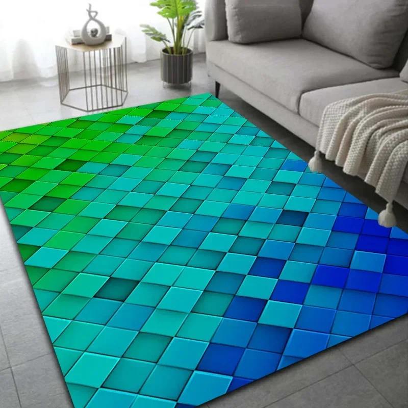 Bright Playful Multi-Color Block Area Rug - Premium Memory Foam Non-Slip Floor Mat for Living Room Bedroom Vibrant Home Decor