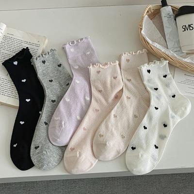 Women's Summer Thin Sweet Breathable Mesh Love Lace Mid Tube Pile Socks