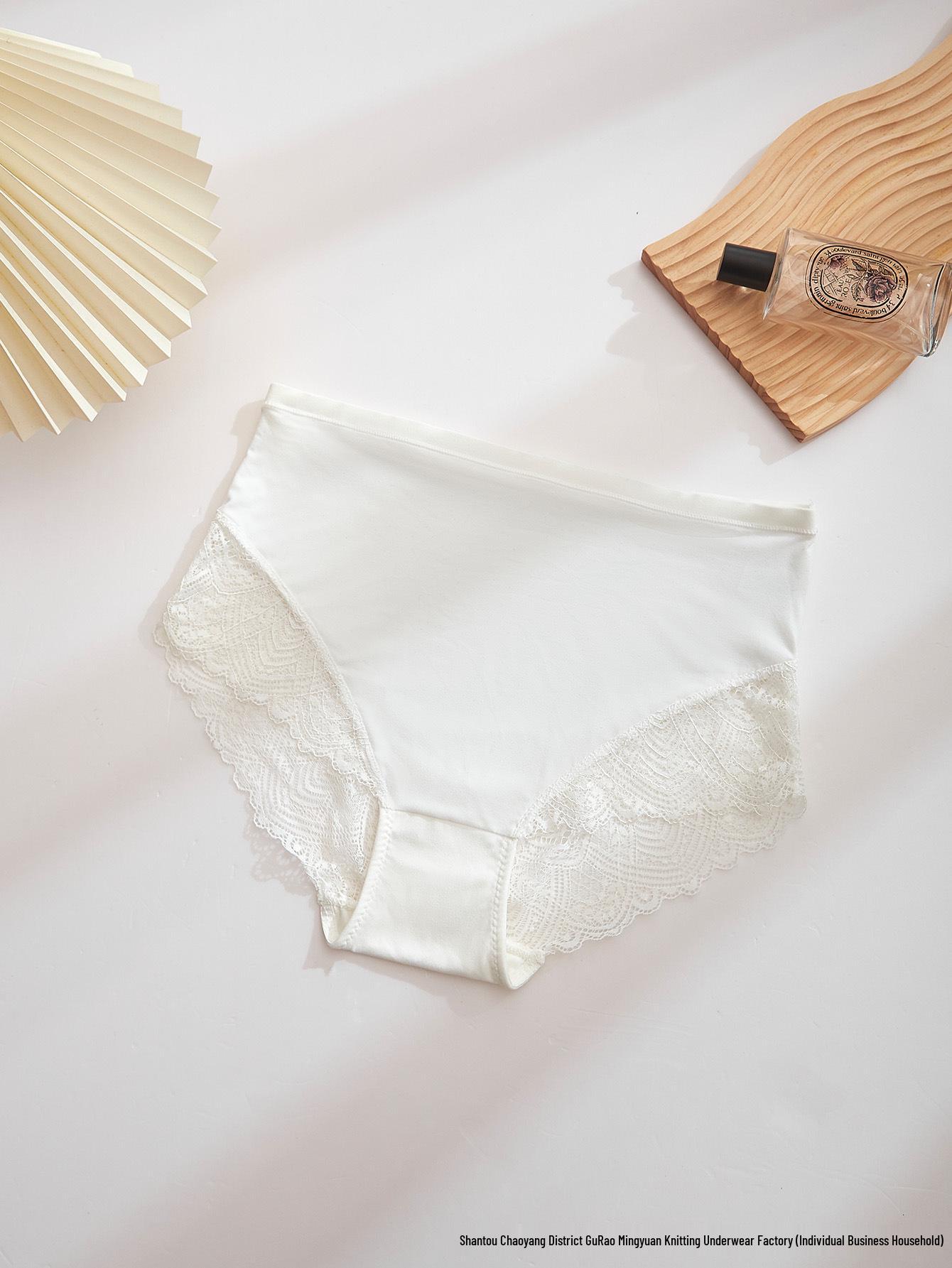 

Кружевные трусики миди больших размеров из дышащего хлопка с антибактериальной ластовицей L (Waist 34cm) белый