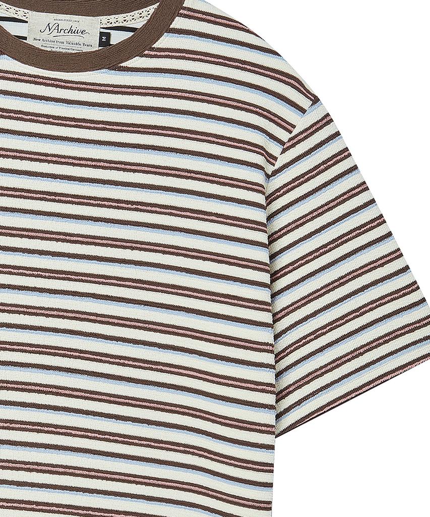 BEYOND CLOSET [Collection Line] Airy Stripe Short Sleeve Knit Multi