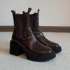 Cowhide version~ Leather platform short boots women's autumn and winter retro Chelsea boots thick heel thin boots Martin boots