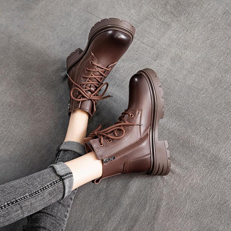 The first layer of cowhide Martin boots for women's autumn and winter 2025 new retro lace-up versatile leather rubber short boots for children