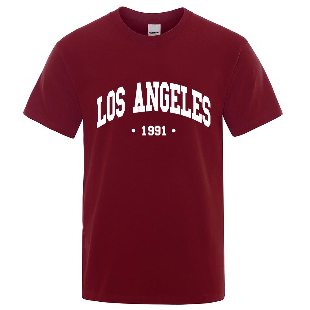 Los Angels 1991 Usa City Letter Printing Clothes Men Oversize Breathable T Shirt Summer Sweat Casual T-Shirt Cotton Tee Shirt