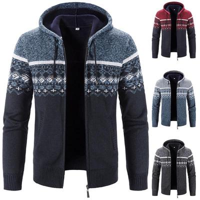 Herren Herbst Winter Reißverschluss Kapuzenpullover Strickjacken - Dick Gemusterte Warme Strickware für Lässigen Stil