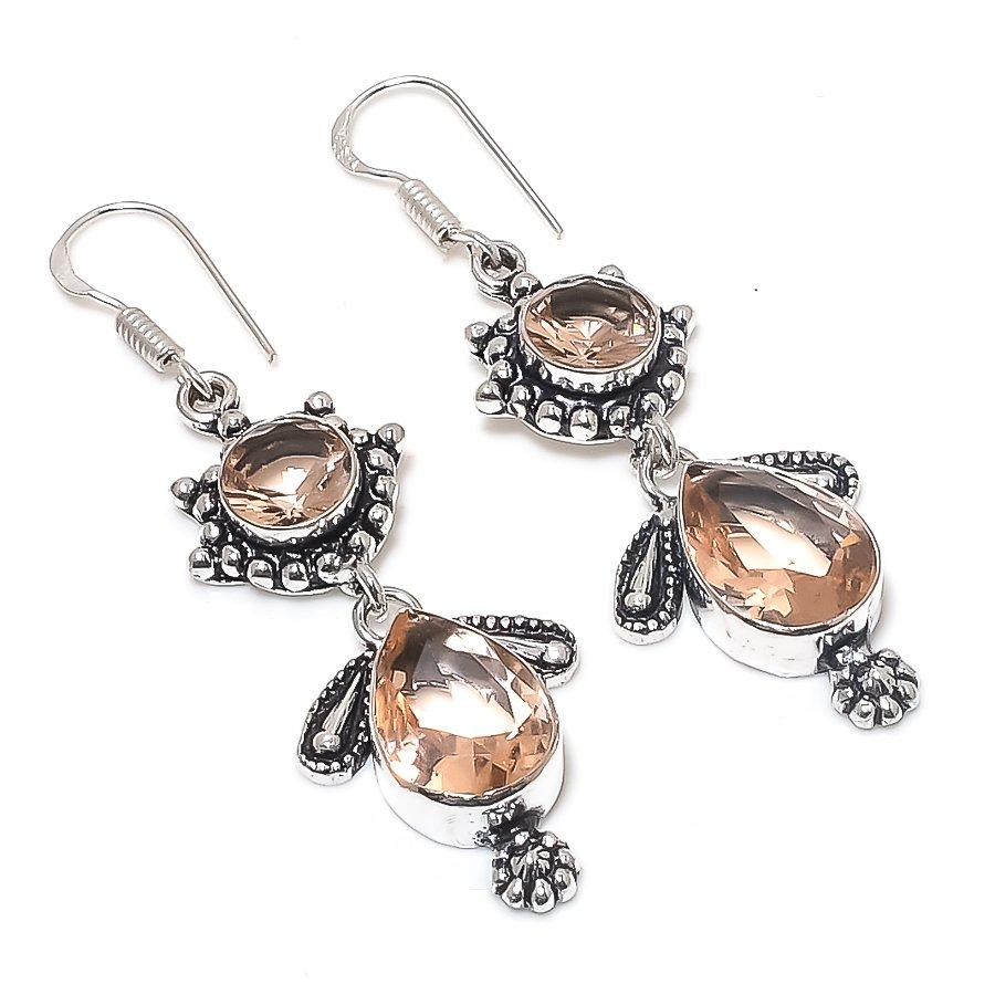 

Natural Morganite Gemstone Handmade 925 Sterling Silver Earring 2.36 e0q01