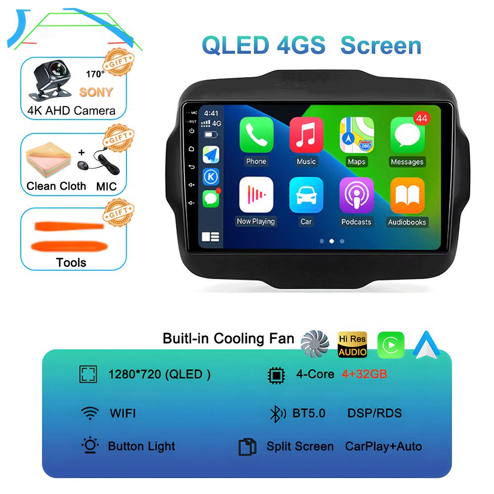 

Автомобильное радио Android 14 Carplay для Jeep Renegade 2016 2017 2018 2019 2020 Навигация GPS Мультимедийный проигрыватель стерео WiF+4G 360 Камера