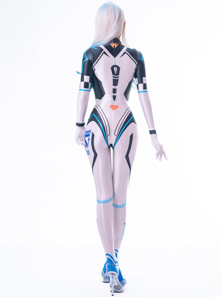 Sexy Full Body Tights with Back Smooth and Shiny Dance Tights for Cosplay LOST-G Gloves, Zipper, (Size L, WHITE)