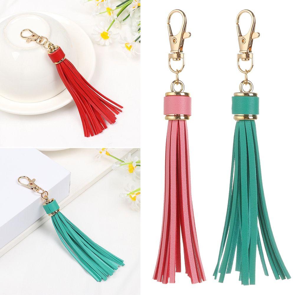 Fashion Women Cute Bag Accessory KeyRing Tassel Key Chain KeyChain Strap PU Leather Tassels