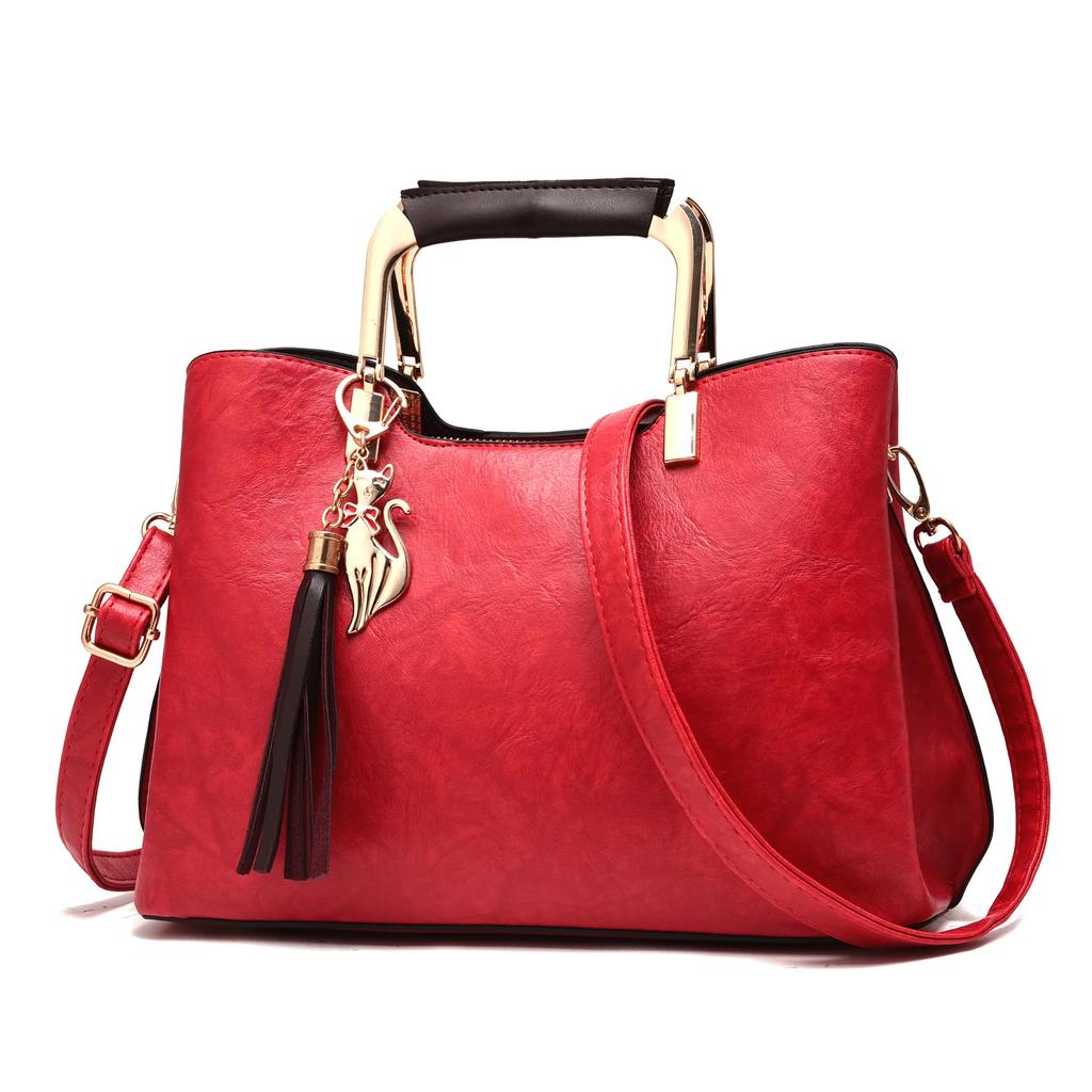 Women's New Fashi Tassel Pendant Solid Color Trend Ladies Handbag Trend All-match Retro PU Messenger Bag Shoulder Bag Wallet