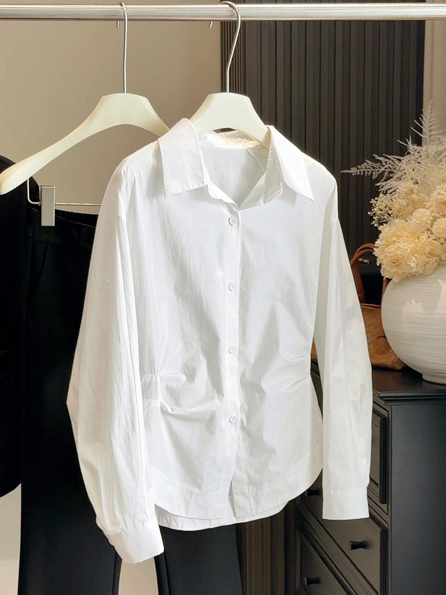 

Niche Design Pleated Waist-Cinched Straight Shoulder Women s Shirt, Spring 2026 Collection - High-End Stylish Top One Size белый