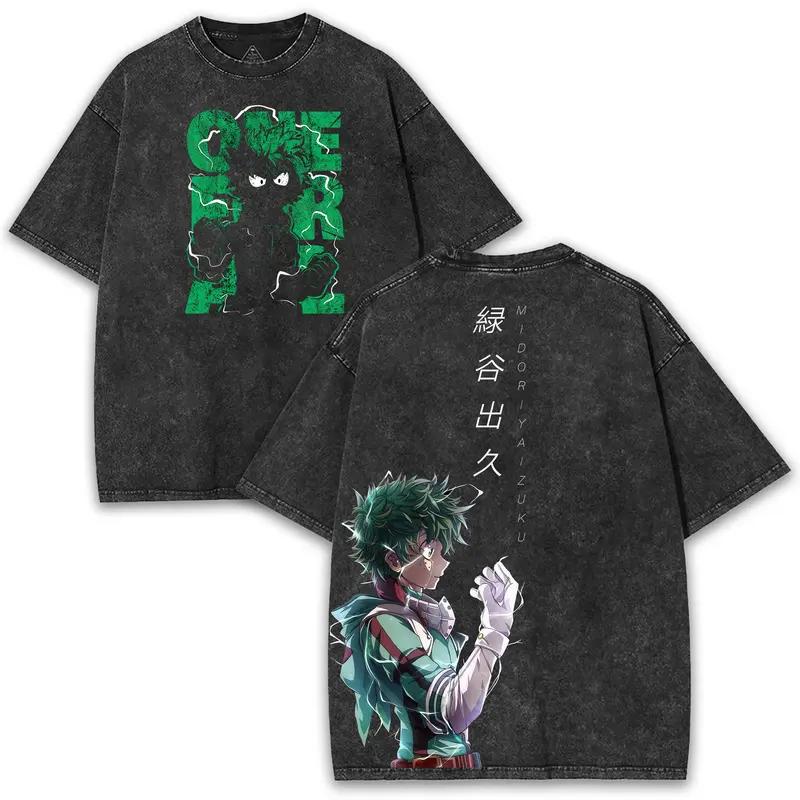 

My Hero Academia Anime Izuku Midoriya Graphic Tshirt Vintage Washed Oversized T Shirt Men Women Clothes Cotton Short Sleeve Tee S
