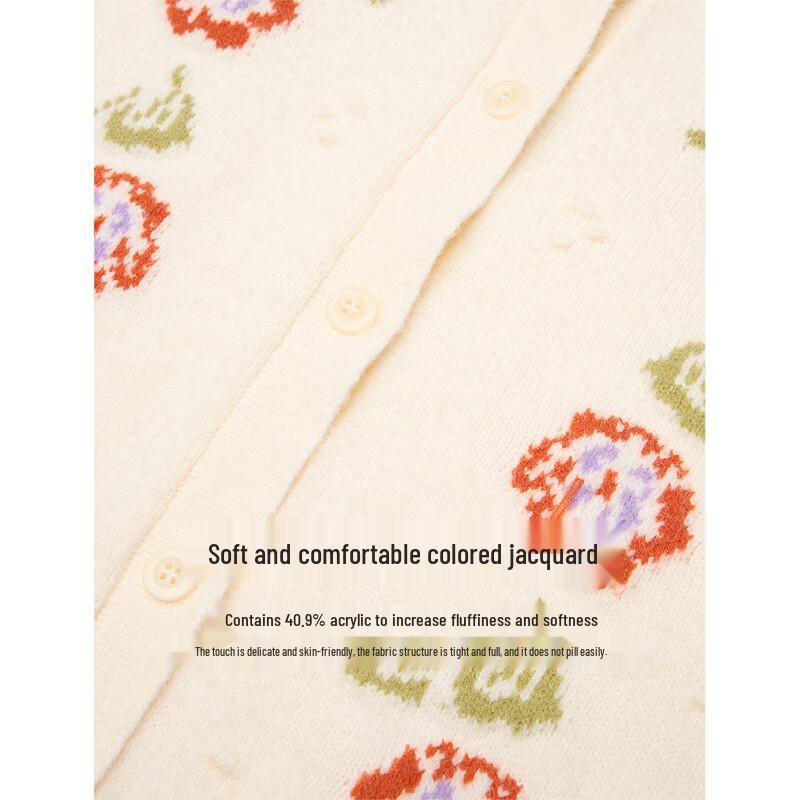 INMAN Women's Retro Floral Jacquard Knit Cardigan