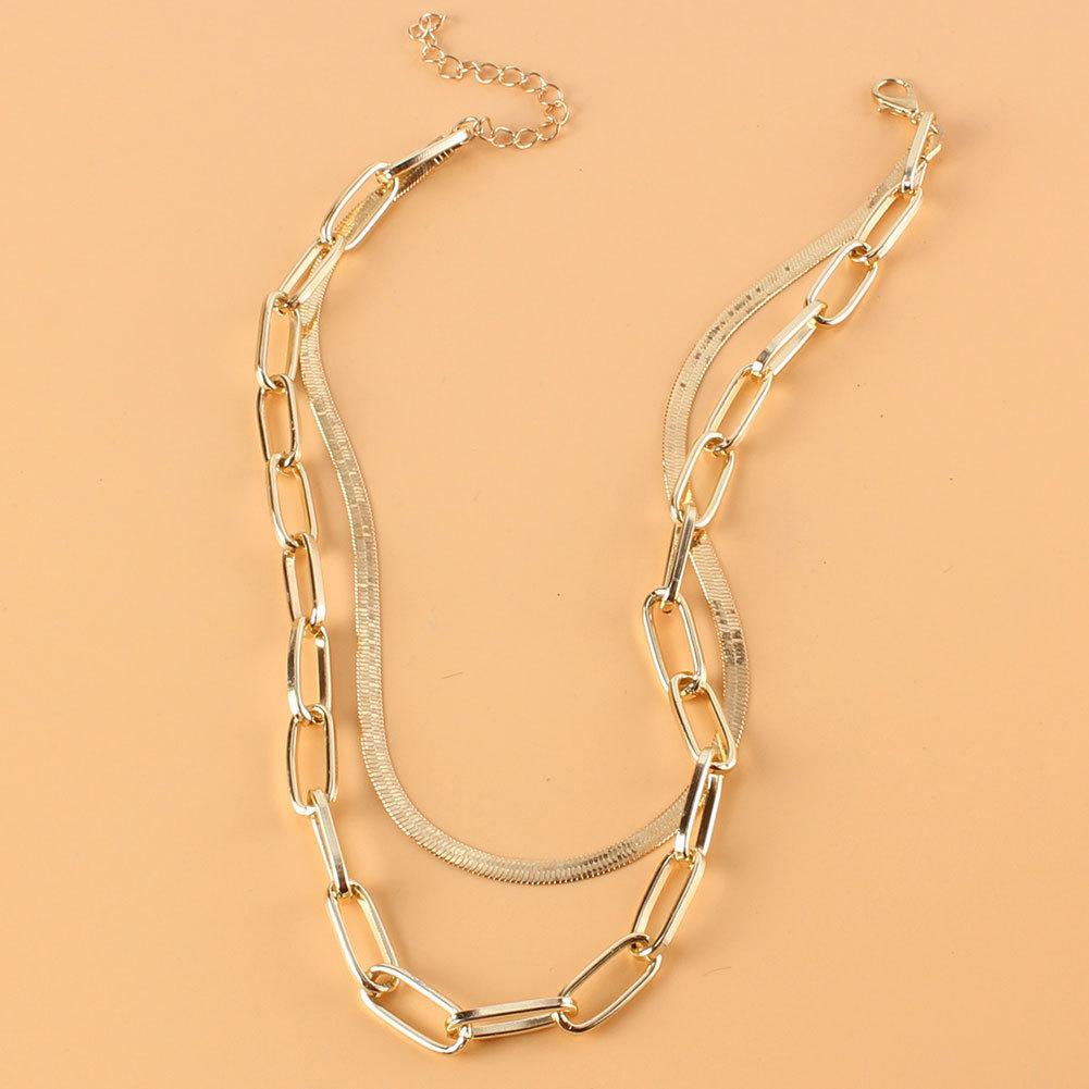 European and American Jewelry, Double-layer Snake Bone Box Chain Necklace, Retro Simple Gold Necklace Female 18140