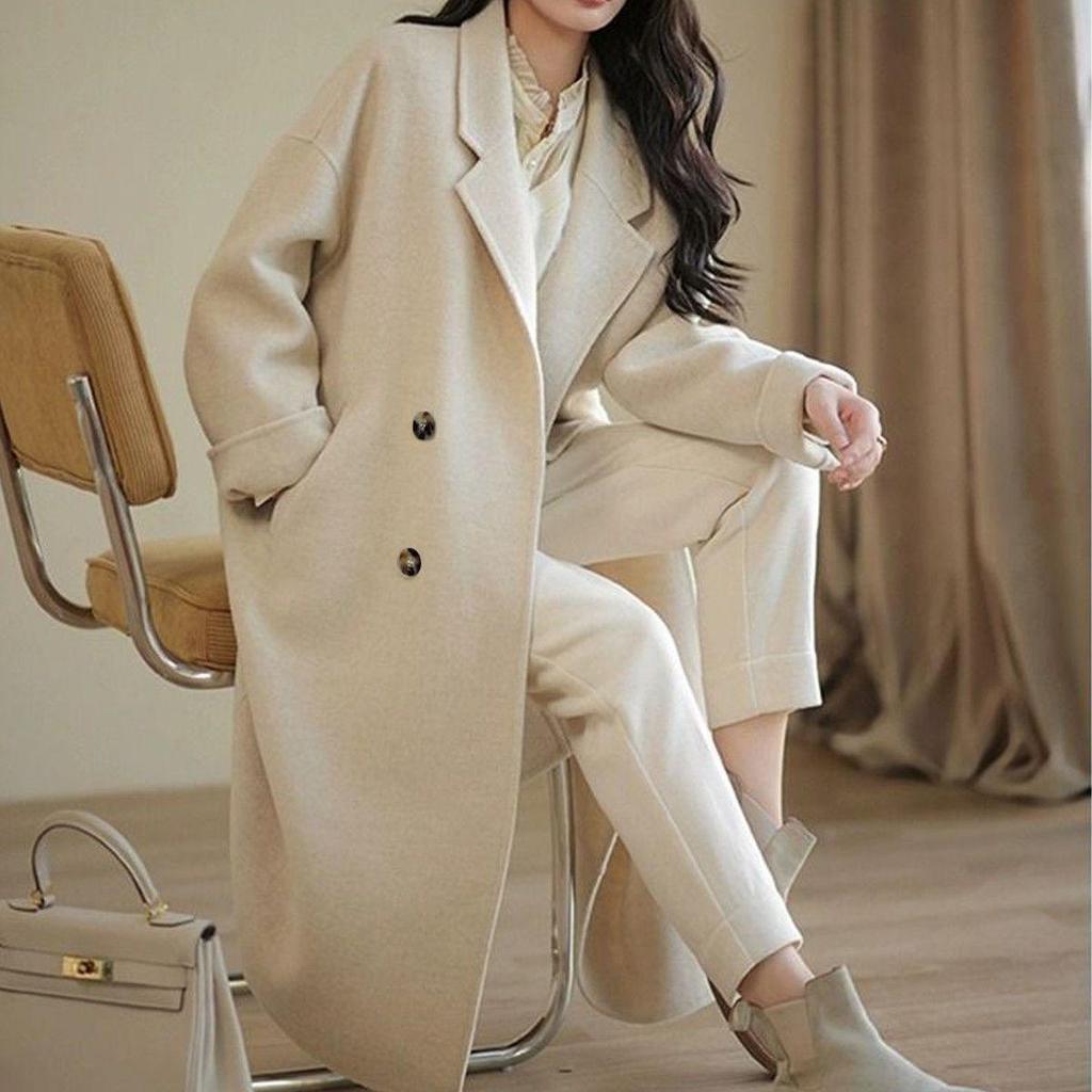 Women's Korean-Style Thick Woolen Overcoat, Slim Fit, 2025 Autumn/Winter