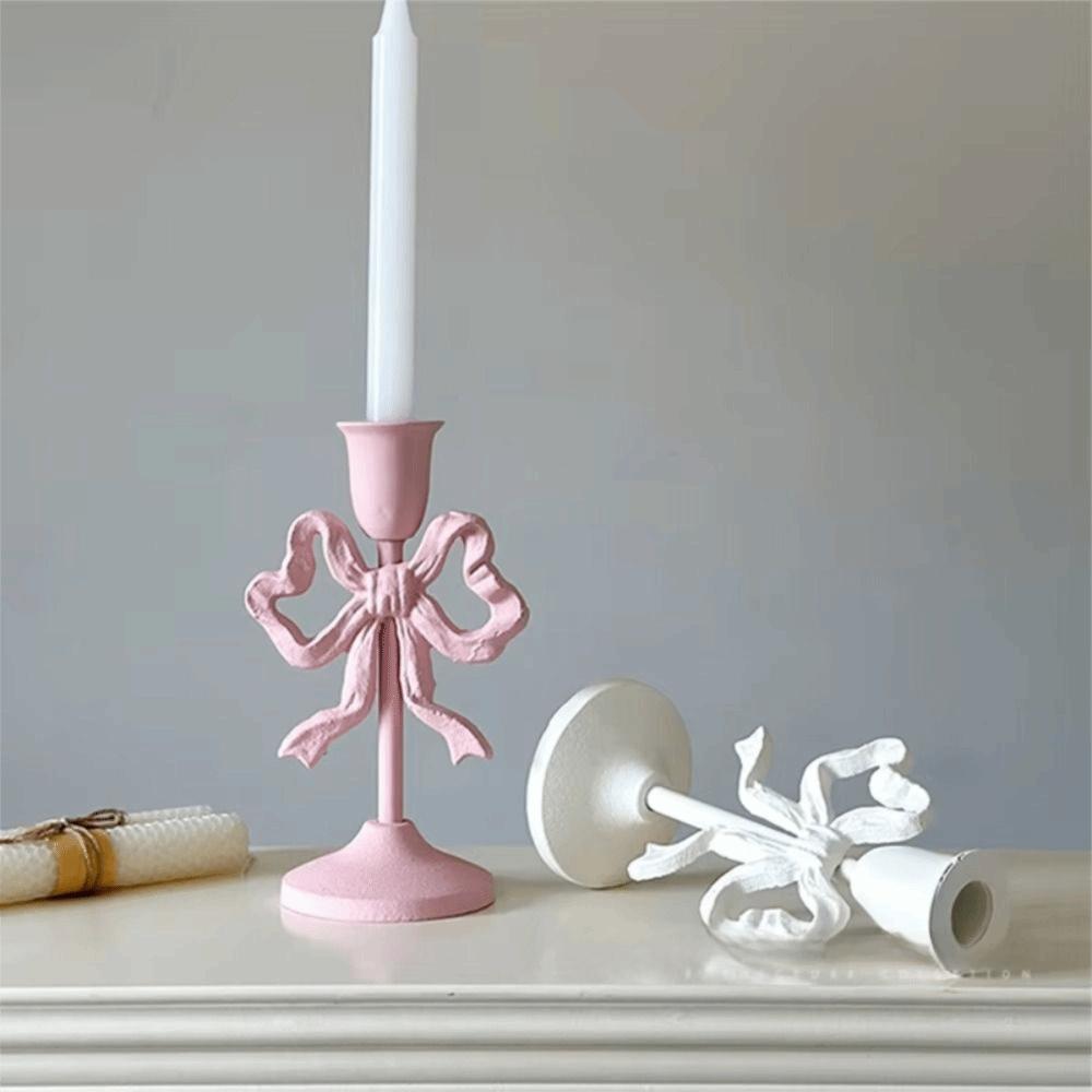 High Footed French Bow Candlestick Wrought Iron Candle Containers Bowknot Candle Holder  Desktop