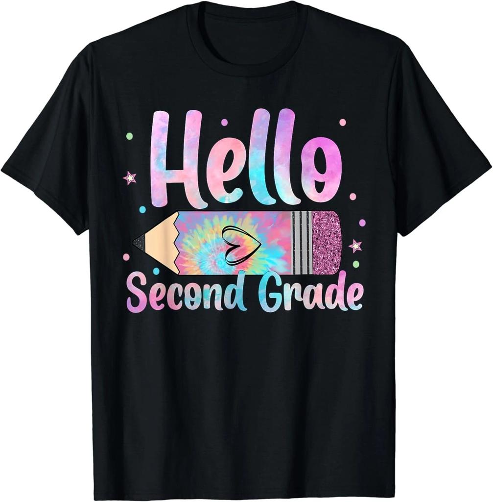 Hello second 2nd Grade Leopard Tie Dye Pencil Back To School Gift Unisex T-Shirt