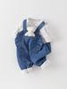 Double Layer Denim Romper & Pants Set with Plush Doll for Baby - Spring/Autumn