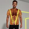 Chest Hair Toupee T-Shirt, Men Funny Muscle Shirt with False Chest Hair, Six Pack Ugly Muscle Tee, Loose Fit Shirt for Bachelor Party Carnivals