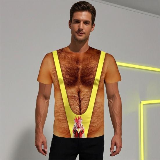 Chest Hair Toupee T-Shirt, Men Funny Muscle Shirt with False Chest Hair, Six Pack Ugly Muscle Tee, Loose Fit Shirt for Bachelor Party Carnivals