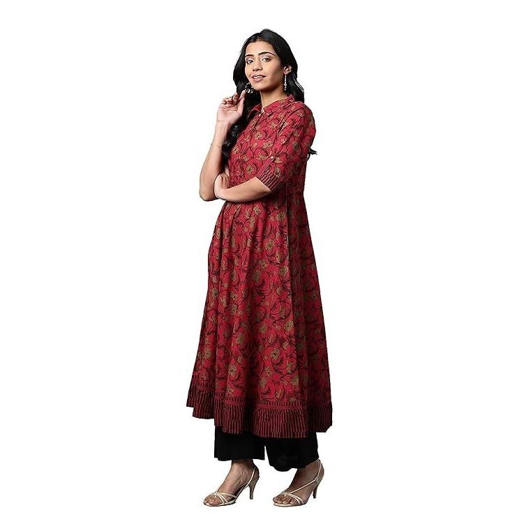 Women's Cotton Relaxed Fit Anarkali Kurta Pant Set Indian Bollywood Tunic Kurta VFP-1864a