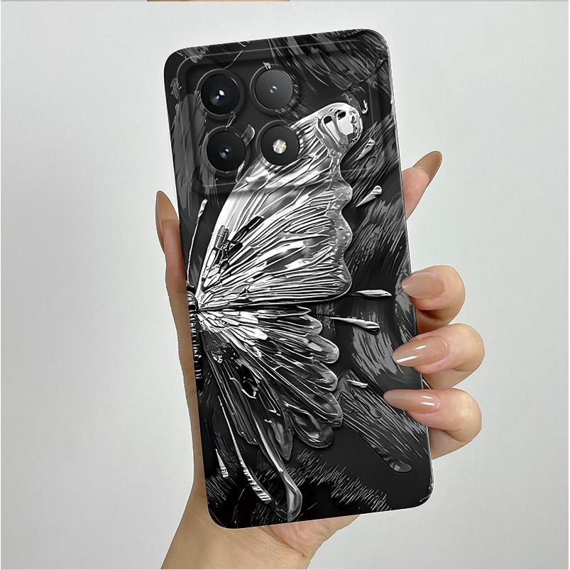 Shockproof Phone Case for Xiaomi Poco F6 Pro 5G Redmi K70 Pro Pretty Butterfly Flower Soft TPU Shell PocoF6Pro Bumper Back Cover