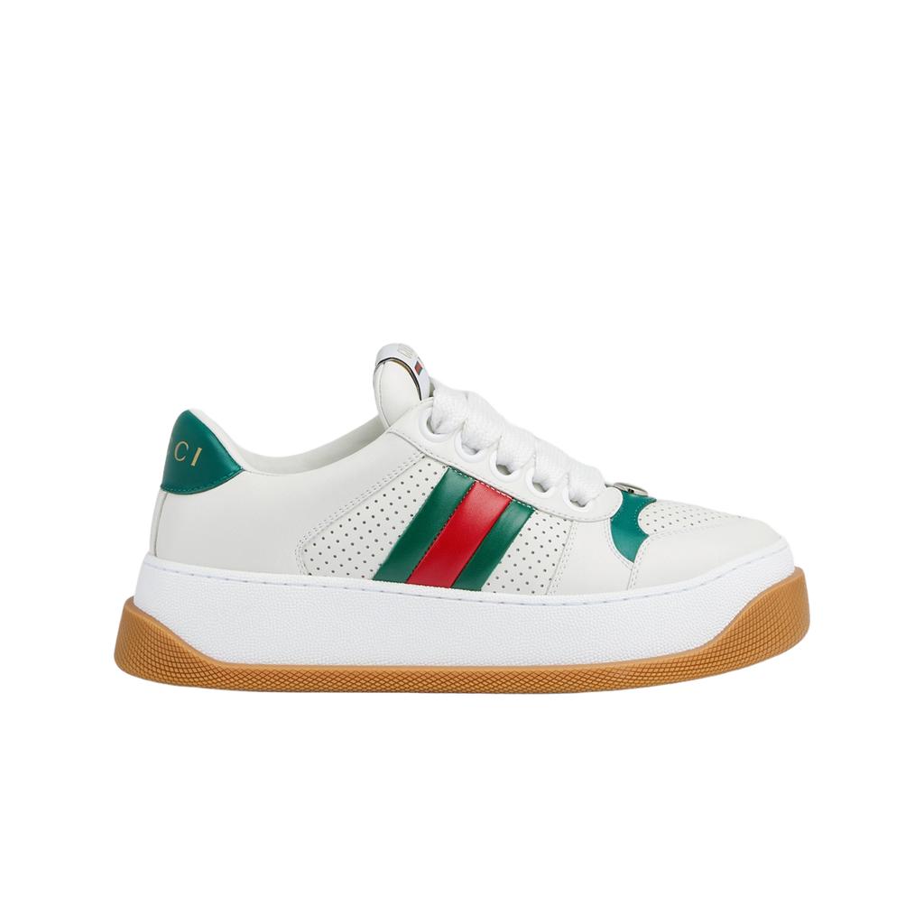 (w) Gucci Screener Sneakers With Web White Leather