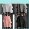 T-shirt in Cotone e Lino Stile Artistico Vintage con Dettagli a Patchwork per Uso Casual