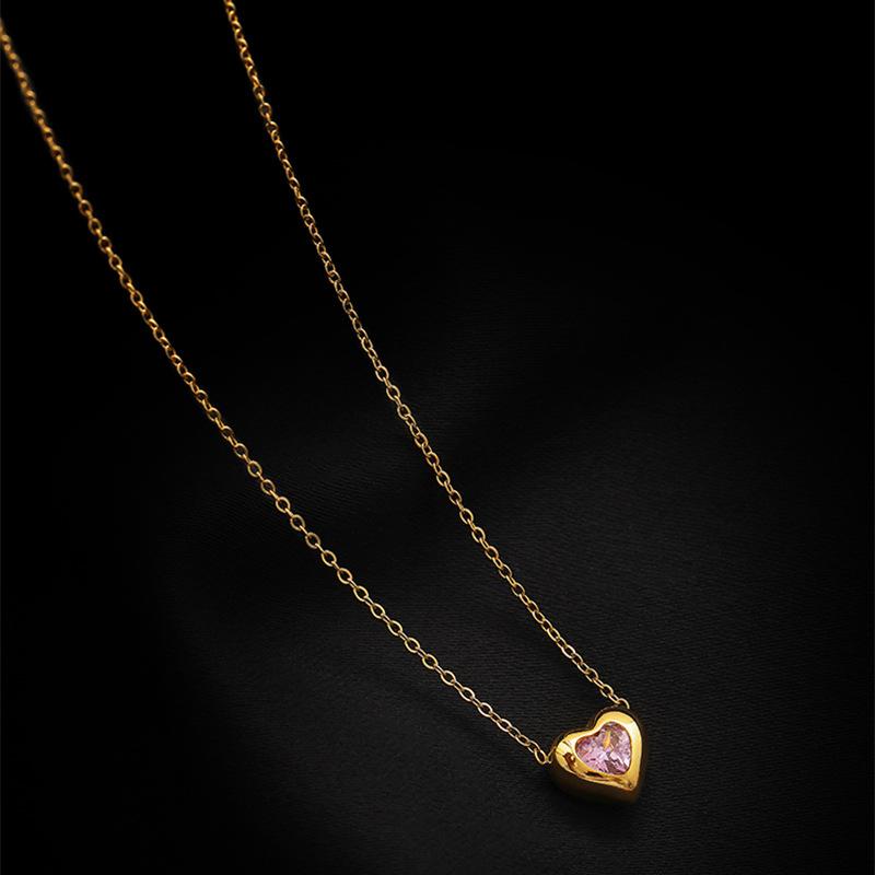 Нержавеющая сталь 316L Любовь Сердце розовый Циркон Ожерелье Женское Простое Модное Темперамент Ключица Цепь Роскошное Французское Романтичное