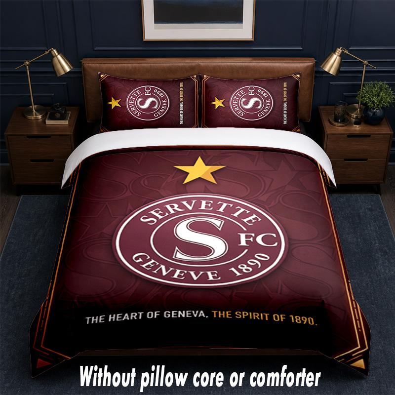 Servette FC Design Bed Bedding Set 1 Duvet Cover + 2 Pillowcases Soft Breathable Household Bed Linens