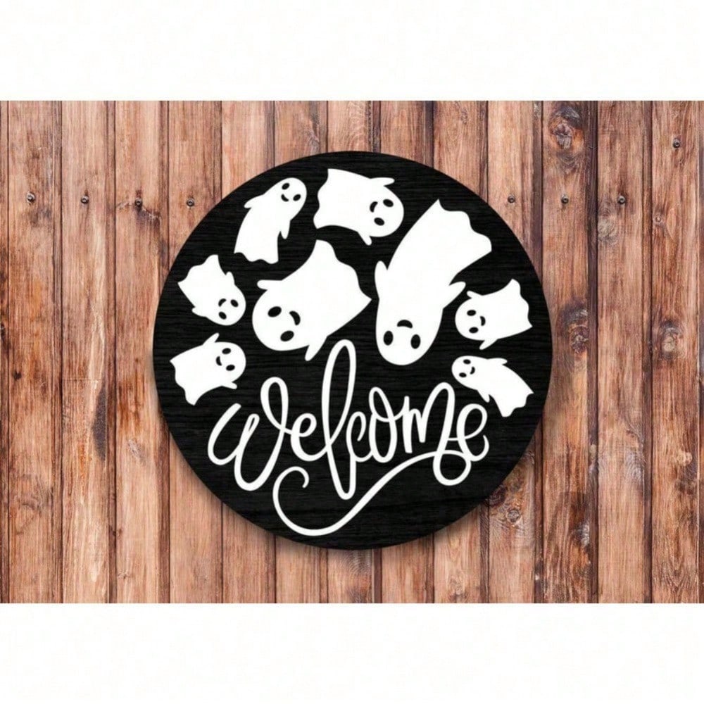 

Spooky Ghosts Wreath Metal Sign Halloween Home Decor Wall Hanging Vintage Rustproof Outdoor 20x20