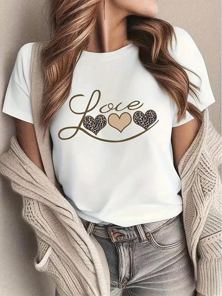TEMU Valentine's Heart Women's Short Sleeve Crew Neck Top