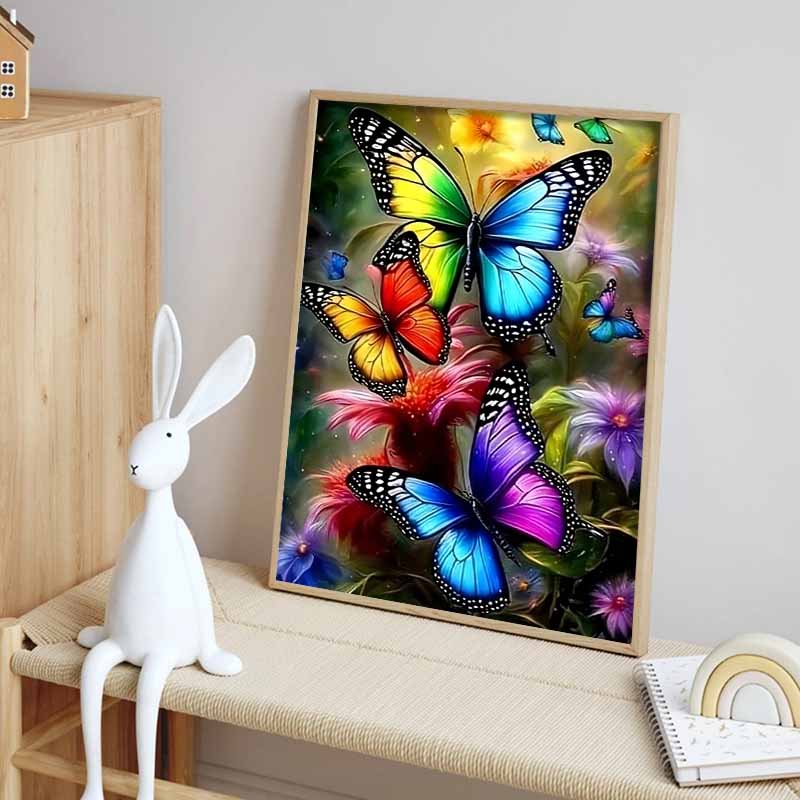 Flower Butterfly Diamond Painting Kit, 5D Fantasy Rhinestone Painting, DIY Colorful Round Gemstone Cross Stitch Craft, Decorative Home Wall Mural