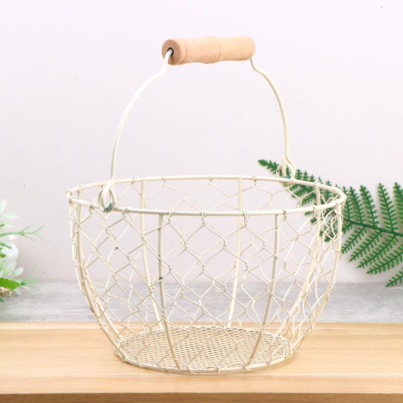 Egg Basket Round Metal Wire Basket With Handle Multipurpose Food Storage Organizer Fruit Vegetable Holder For Kitchen Picnic