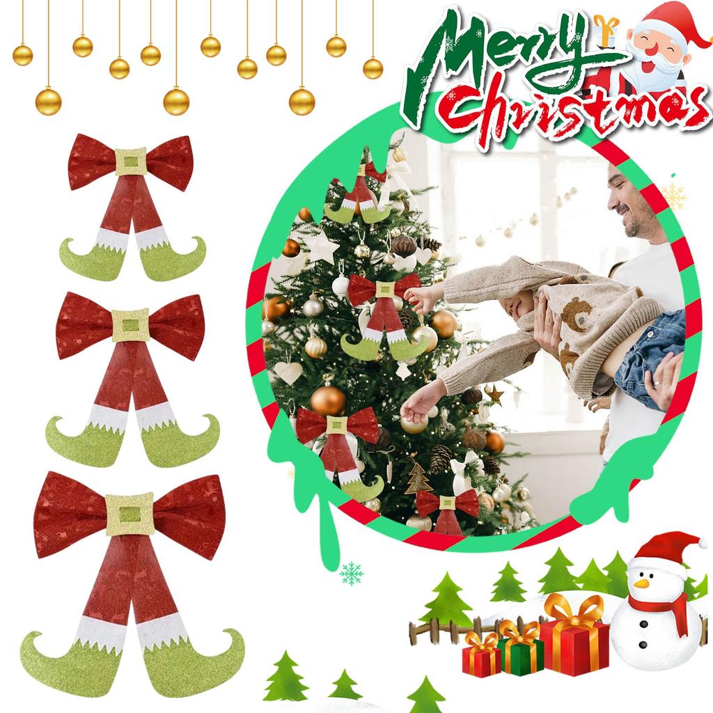 Christmas Festive Red And Green Christmas Bow Shiny Decoration