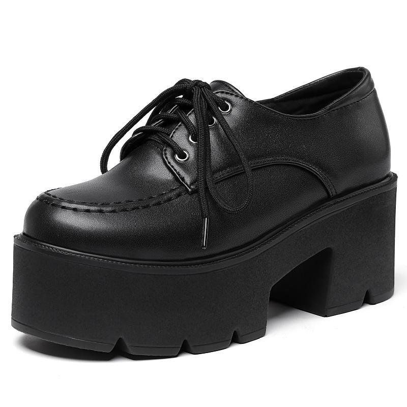 

Модная панк обувь на высоком каблуке, лоферы на платформе, элегантные туфли-лодочки с круглым носком, женские туфли на шнуровке, черные туфли на каблуке, дизайнерские женские 39 чёрный